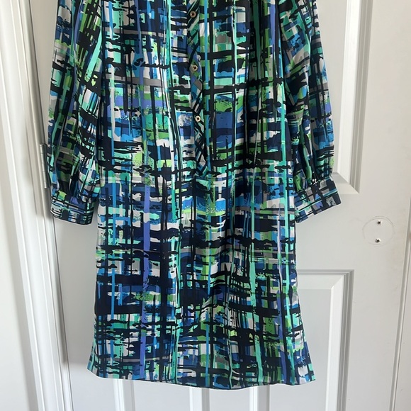 Leslie Fay Modest Long Sleeve Belted Duster Shirt Dress Abstract Geometric Sz 8 - Picture 4 of 10